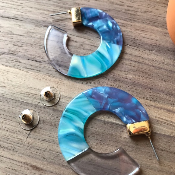 NEW Blue Acrylic Resin Hoop Earrings - Picture 2 of 4